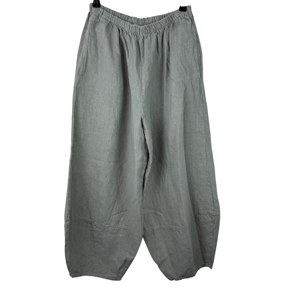 Bryn Walker Oliver USA Lagenlook Gray Green Lantern Pants Linen Wide-Leg S Small